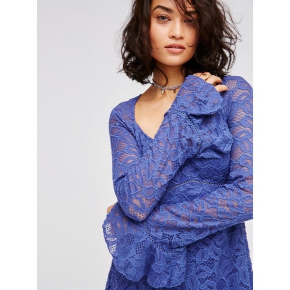 Free People Blue Skies Lace Long Sleeve Dress